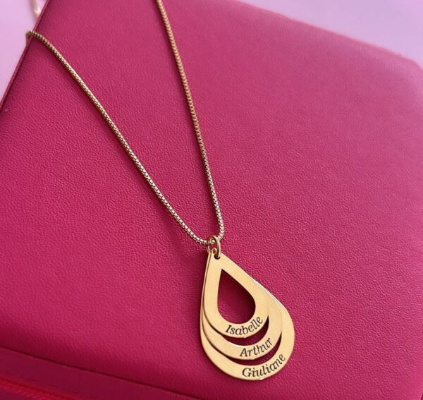 Gargantilha Personalizada Mandala 3 Gotas Nomes Banho Ouro - Imagem 2