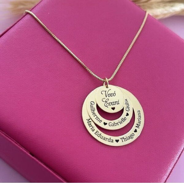 Gargantilha Personalizada Mandala Gravação Dos Nomes Banho De Ouro