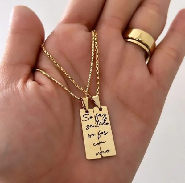 Gargantilha Dupla Casal Plaquinha Personalizada No Laser Feminina e Masculino