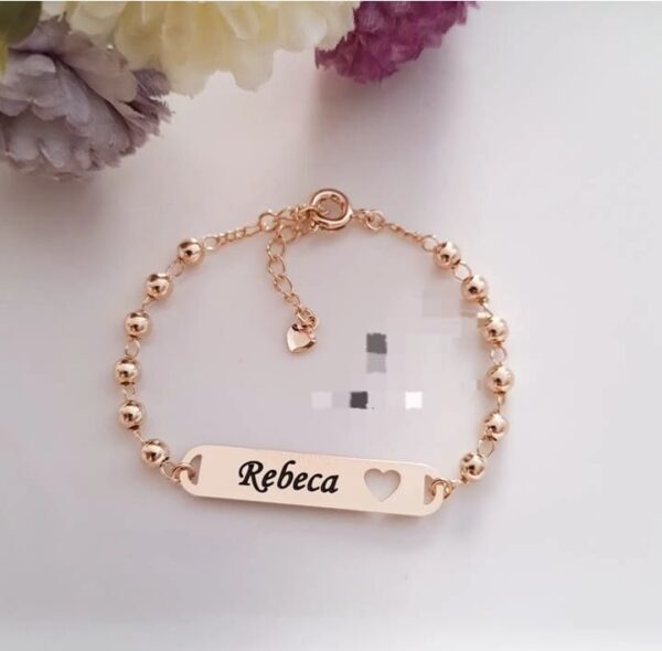 Pulseira infantil Personalizada em Bolinhas Coração Vazado Banho de Ouro 18k