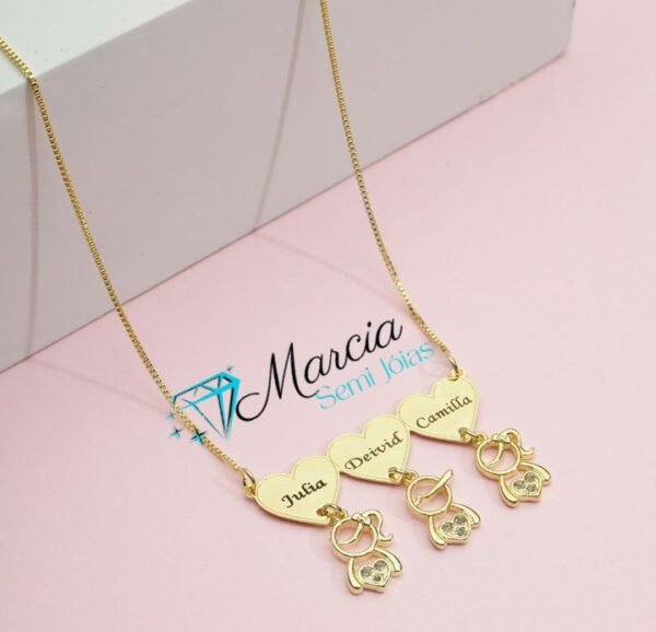 Gargantilha Personalizada Canquinha 1 Coração 1 Boneco (a) Banho De Ouro