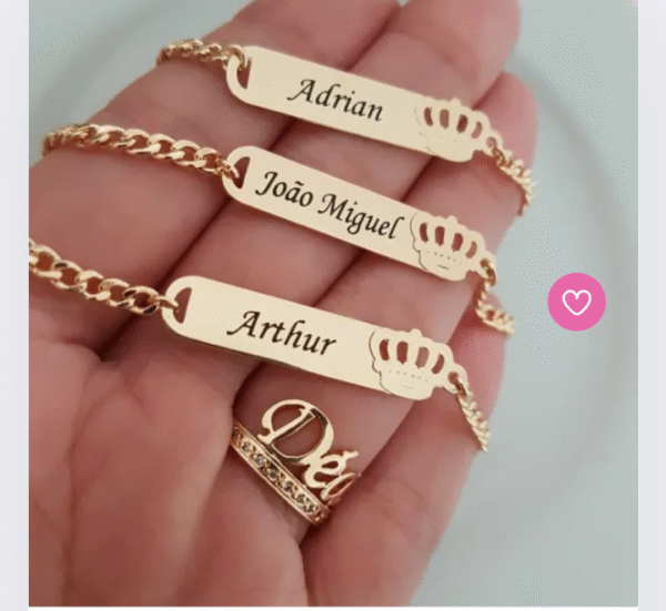 Pulseira Infantil Personalizada Coroa Elos Gourmet Banho de ouro 18k