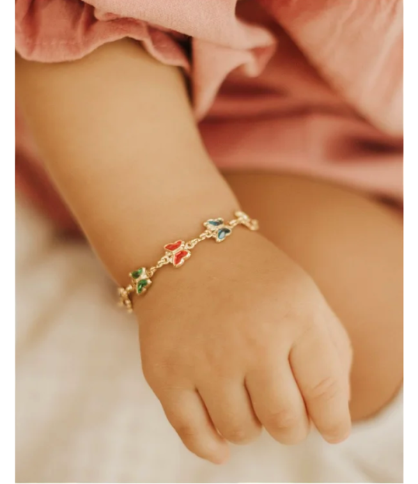 Pulseira Infantil Borboletas coloridas banho ouro - Imagem 2