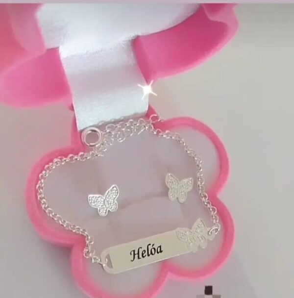 Conjunto infantil Personalizada Borboleta Pulseira+ Brinco Banhado ouro ou Banhado Prata