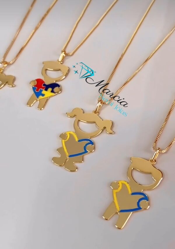 Gargantilha Personalizada Pingente Menina ou Menino Autismo Ou Síndrome de down Banho ouro 18k - Imagem 2