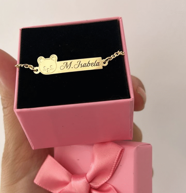 Pulseira infantil Personalizada ursinho Menina ou Menino banho ouro