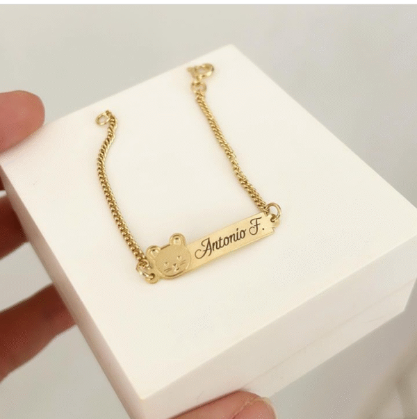 Pulseira infantil Personalizada ursinho Menina ou Menino banho ouro - Imagem 2