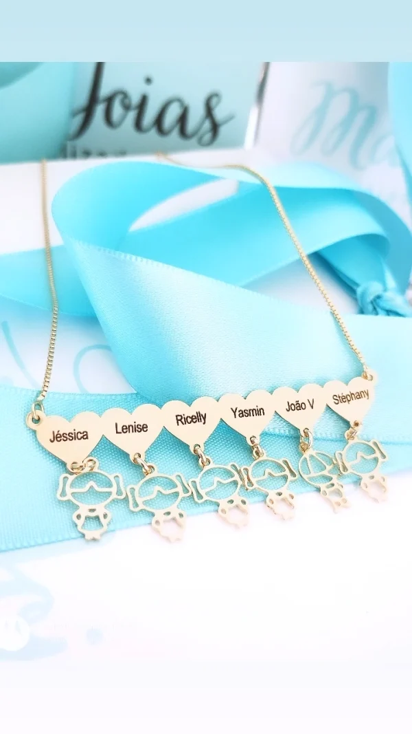 Gargantilha Personalizada Canquinha 1 coração nome 1 boneco vazado Banho ouro - Imagem 3