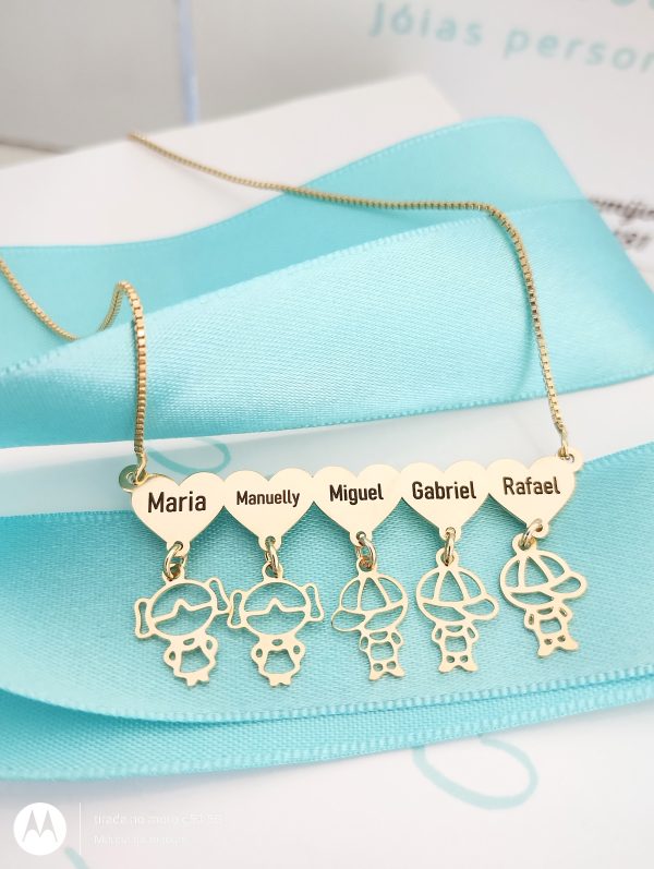 Gargantilha Personalizada Canquinha 1 coração nome 1 boneco vazado Banho ouro - Imagem 2