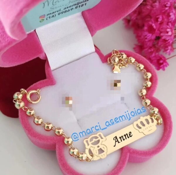 Pulseira Infantil Personalizada em bolinhas Banho ouro 18k