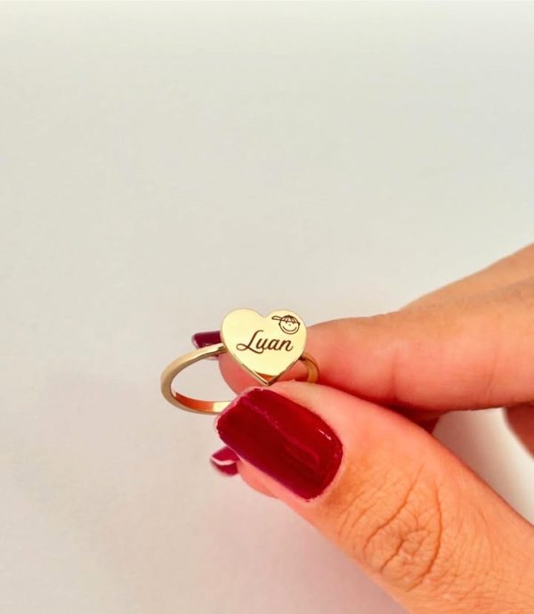 Anel Personalizado Coração Menino ou Menina Nome Banho ouro 18k
