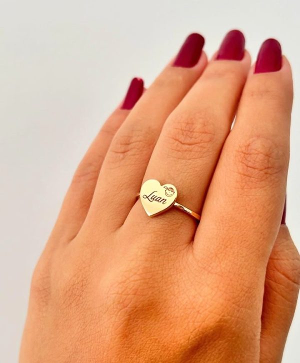 Anel Personalizado Coração Menino ou Menina Nome Banho ouro 18k - Imagem 2