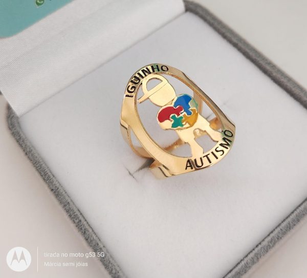 Anel Personalizado Autismo Menino ou Menina Banho ouro 18k