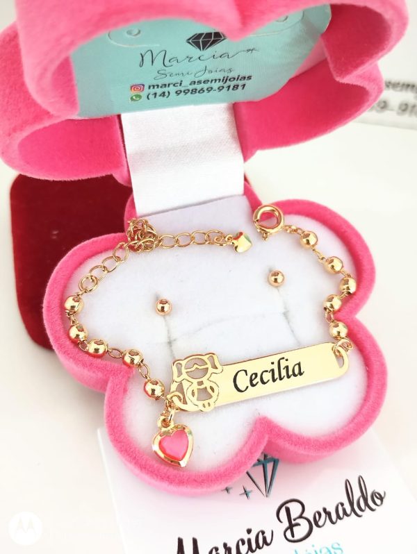Conjunto Recém Nascido e Infantil Menina Vazada Nome Pingente Banho ouro 18k - Imagem 2