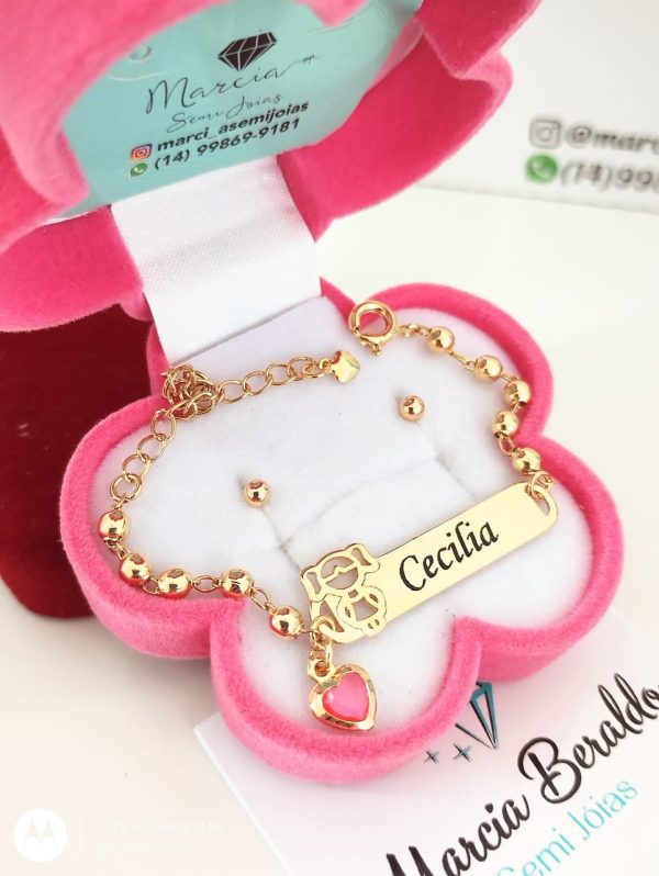 Conjunto Recém Nascido e Infantil Menina Vazada Nome Pingente Banho ouro 18k