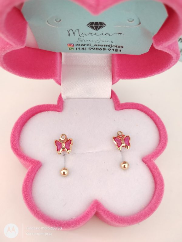 Conjunto Recém Nascido e Infantil em Bolinhas Menina Vazada com pingente Borboleta Banho ouro 18k - Imagem 3