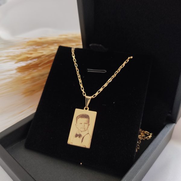 Corrente Masculina+ Pingente Medalha quadrado Foto Laser Banho ouro 18k