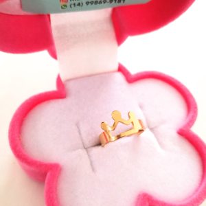 Anel Infantil coroa vazada regulável banho ouro 18k