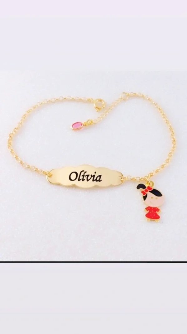 Pulseira recém nascido e infantil personalizada pingente Menina
