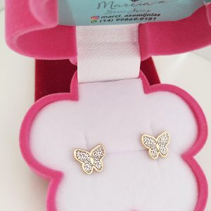 Brinco infantil Borboleta Banho ouro 18k