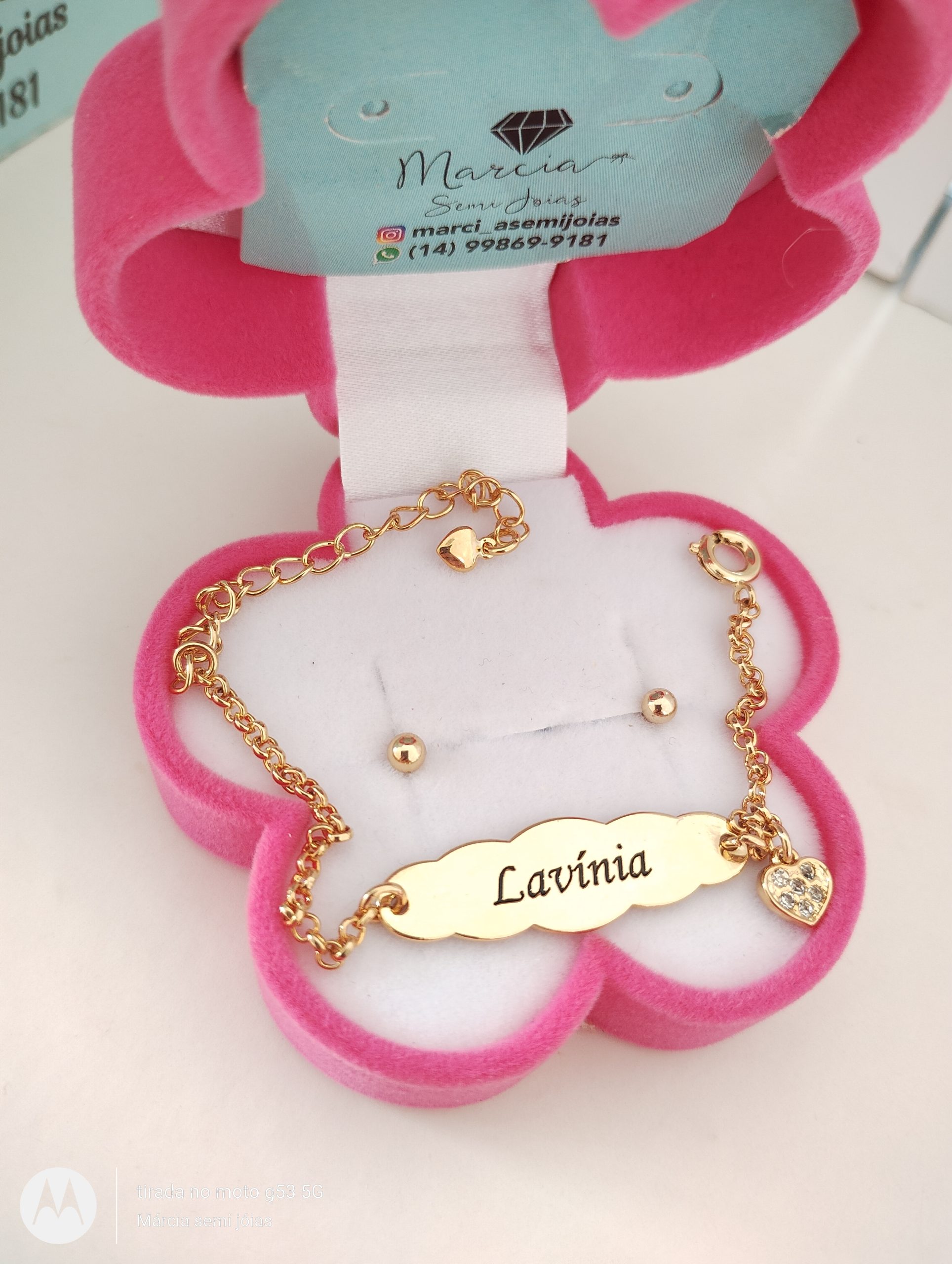 Conjunto recém nascido e Infantil Personalizado Nuvem pingente coração cravejado e Brinco Bolinha Banho ouro 18k - Imagem 3