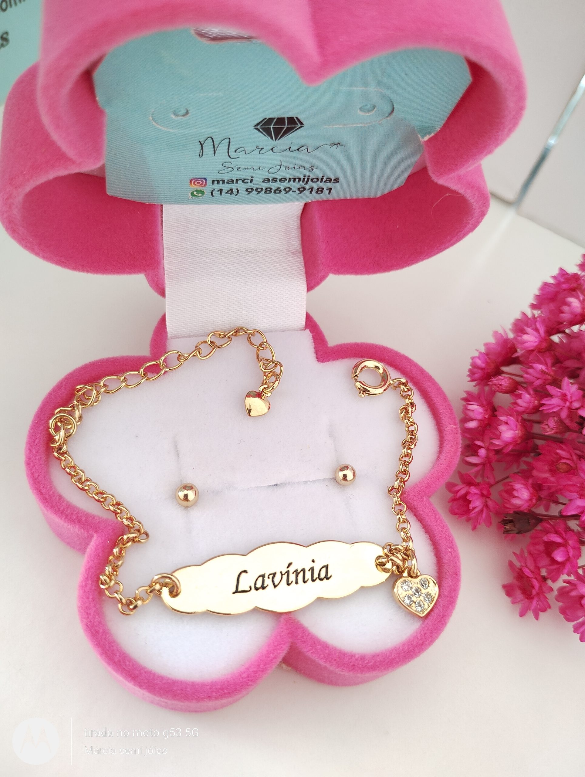 Conjunto recém nascido e Infantil Personalizado Nuvem pingente coração cravejado e Brinco Bolinha Banho ouro 18k - Imagem 4