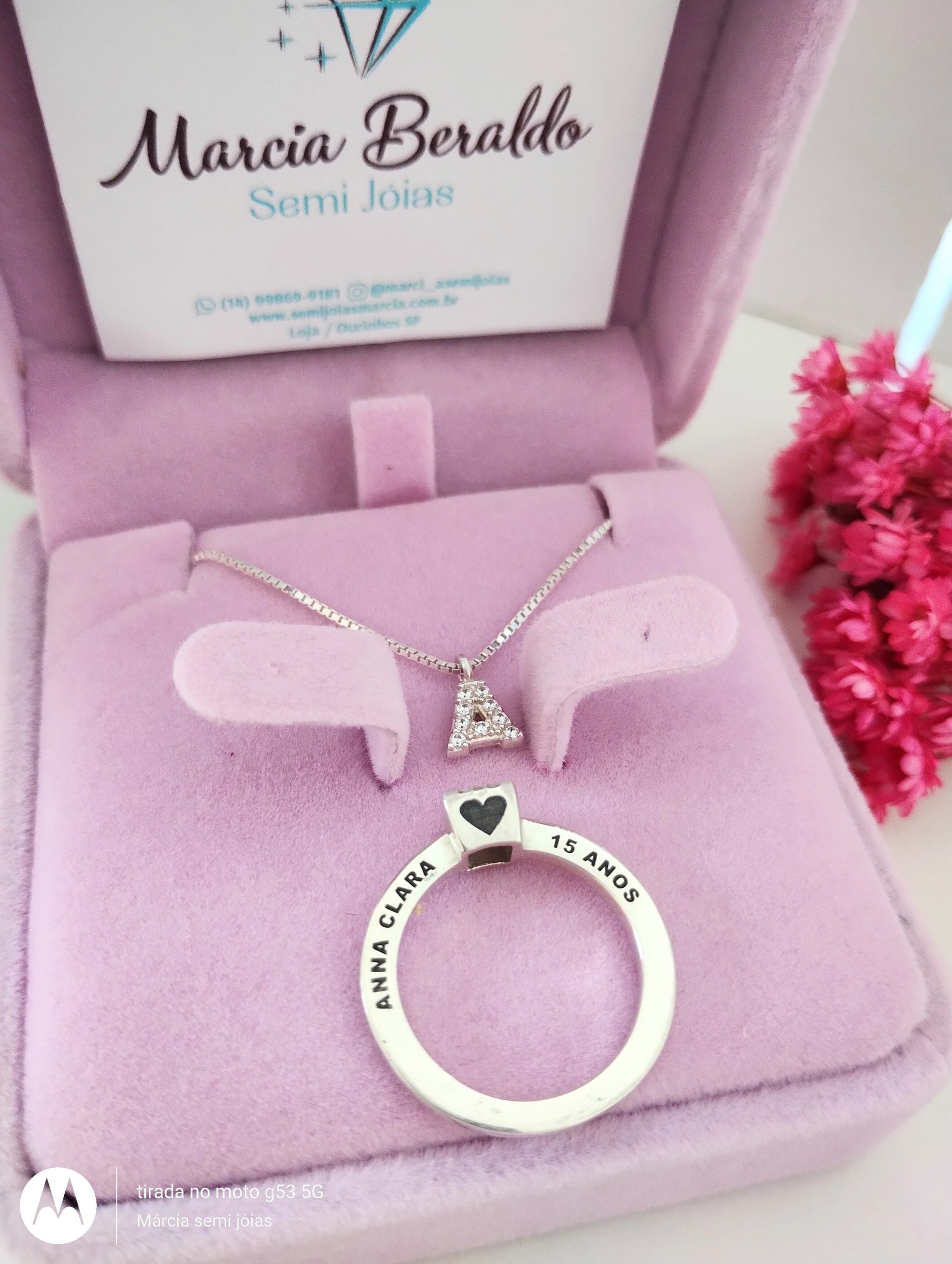 Kit Debutante Prata 925 Anel Personalizado+ Gargantilha de inicial cravejado zircônias - Imagem 5