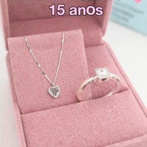 Kit Debutante Prata 925 Anel personalizado+ Gargantilha Coração Ponto de luz - 15