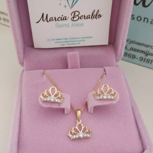 Kit Princesa Tiara cravejado zircônias Banhado ouro 18k