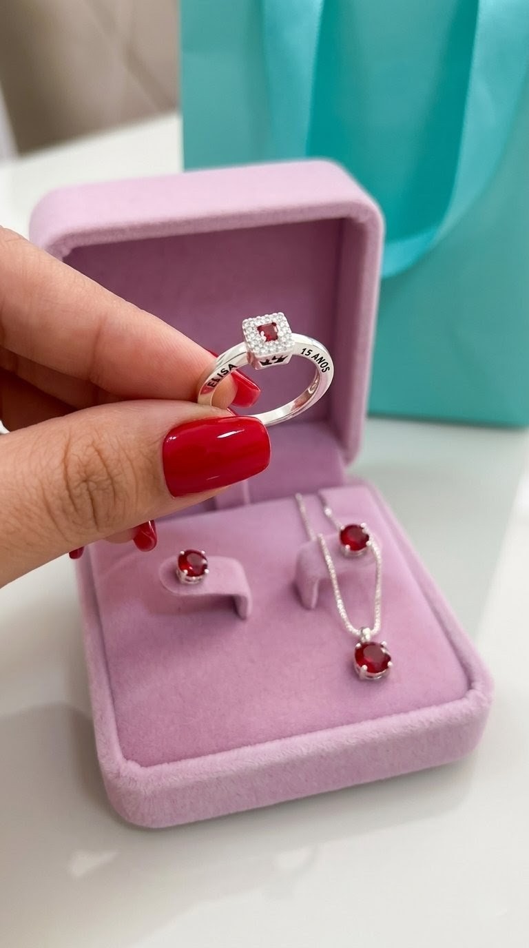 Kit Debutante 15 Anos Colar e Brinco Ponto De Luz+ Anel Debutante Prata 925 - Imagem 3