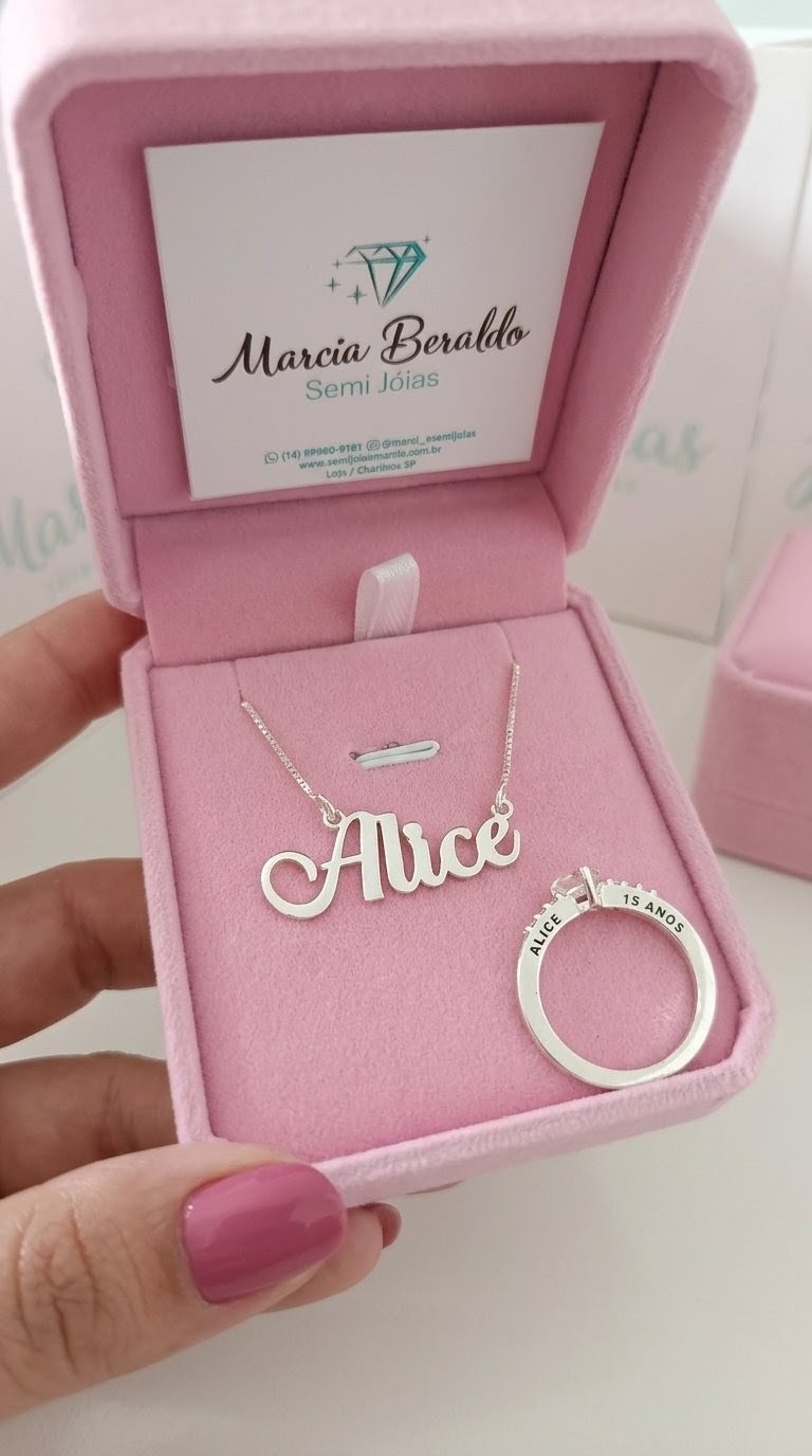 Kit Debutante 15 Anos Prata 925 Colar Debutante Nome+ Anel Debutante Coração - Imagem 4