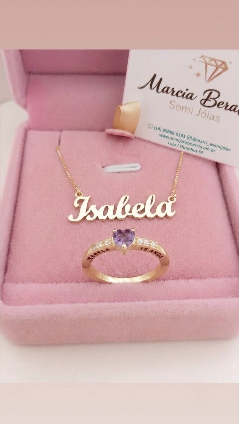 Kit Debutante 15 anos Banhado ouro 18k Colar Nome Debutante+ Anel Debutante Coração