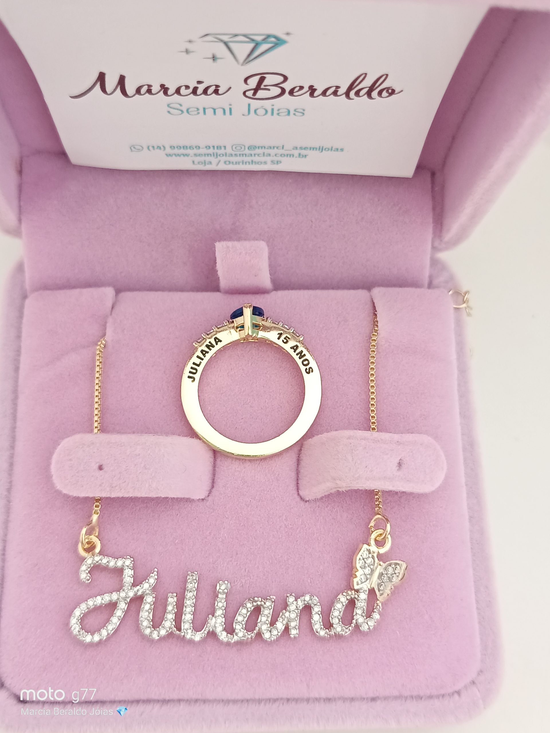 Kit Debutante 15 anos Banhado ouro 18k Colar Debutante Nome e borboleta cravejado zircônias+ Anel Debutante Coração